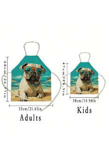 1件喜悅狗卡通動物印花單面亞麻圍裙 - 彩色 - 查看 3