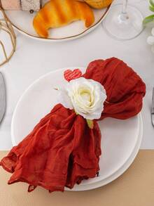 2入組手工製作的人造花餐巾環,白玫瑰設計的桌上裝飾品,適用於夏季、婚禮、午餐、野餐、宴會、生日、聖誕節、情人節、感恩節等場合 - 彩色 - 查看 4