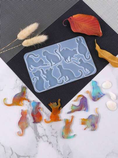 1pc Resin Cat Mold Cute Silicone Mold Animal Epoxy Mold Pendant Casting Mold For DIY Jewelry Necklace Earrings Decoration