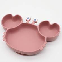 Baby Silicone Feeding Set, Cartoon Crab-Shaped Plate With Wooden Spoon And Fork,  And Non-Slip