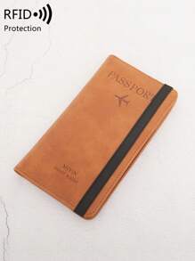 MIYIN Minimalist PU Leather RFID Blocking Passport Cover Travel Card Holder Wallet Multifunctional Passport Wallet With Card Slot,Airplane & Letter Pattern Passport Case,For Travel, Flight,Go Abroad,Travel Accessories,For Men And Women,Brown - Brown - View 11