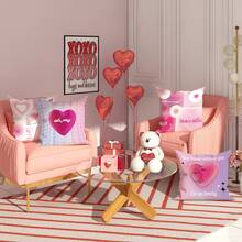 4入組情人節心形拼貼粉色抱枕套,情人節y2k女孩抱枕套,絲絨裝飾靠墊套45*45cm/18吋*18吋,適用於情人節派對,客廳,臥室,沙發床裝飾禮品 - 粉色 - 查看 7