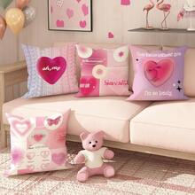 4入組情人節心形拼貼粉色抱枕套,情人節y2k女孩抱枕套,絲絨裝飾靠墊套45*45cm/18吋*18吋,適用於情人節派對,客廳,臥室,沙發床裝飾禮品 - 粉色 - 查看 5