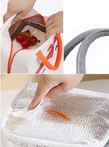 帆布保溫午餐袋粉色花印內襯保溫午餐盒手拎包，女性工作食品早餐盒收納袋手提包冷藏盒，適用於辦公室學校野餐旅行，學校組織者袋，老師收納袋，教室袋和教室組織袋 - 灰色 - 查看 5