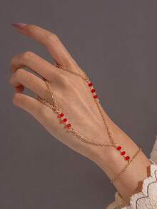 1個簡單的合金鏈條連接的水滴魅力指環手鍊,適用於女性（水滴數量可能會有所不同） - 25490 - 查看 3