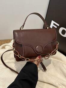 Đúng mốt Màu thuần chất liệu da PU Túi xách tay Với Flip Che phủ , Chuỗi Dây đeo , Khóa Clasp , Linh hoạt Của phụ nữ Túi đeo vai - Cà phê nâu - Xem 10