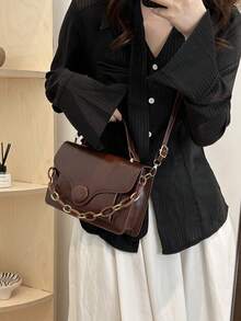 Đúng mốt Màu thuần chất liệu da PU Túi xách tay Với Flip Che phủ , Chuỗi Dây đeo , Khóa Clasp , Linh hoạt Của phụ nữ Túi đeo vai - Cà phê nâu - Xem 5