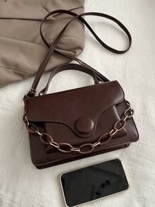 Đúng mốt Màu thuần chất liệu da PU Túi xách tay Với Flip Che phủ , Chuỗi Dây đeo , Khóa Clasp , Linh hoạt Của phụ nữ Túi đeo vai - Cà phê nâu - Xem 8