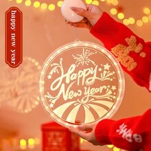 1入組春節led吸盤掛燈,3d亞克力氛圍燈,電池盒供電,適用於商店櫥窗裝飾,節日慶典,房間背景牆佈置 - 彩色 - 查看 1