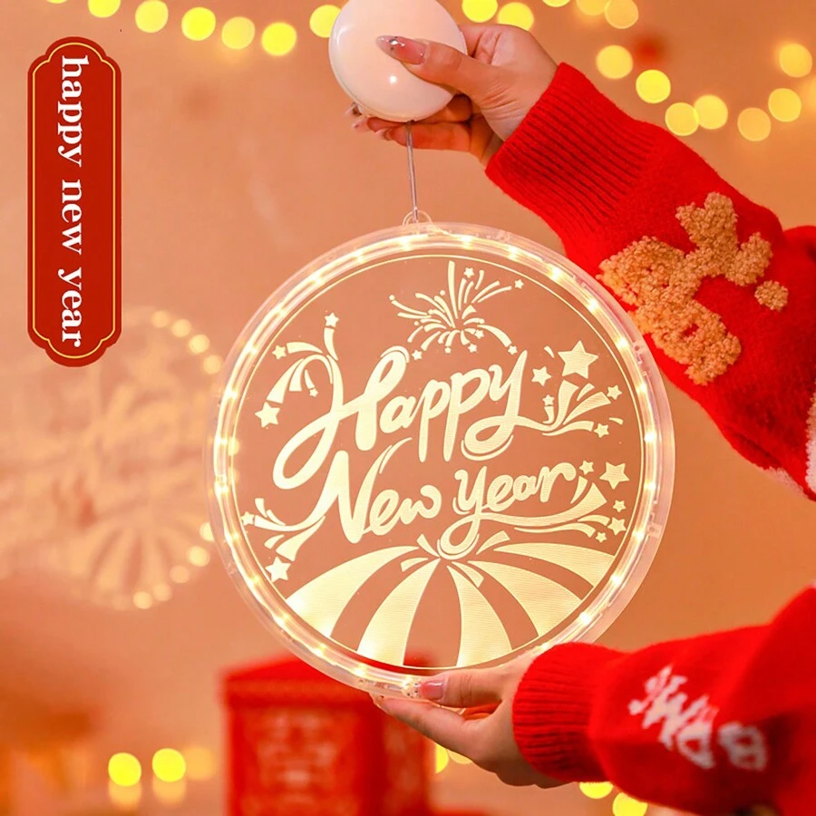 1入組春節led吸盤掛燈,3d亞克力氛圍燈,電池盒供電,適用於商店櫥窗裝飾,節日慶典,房間背景牆佈置 - 彩色 - 查看 1