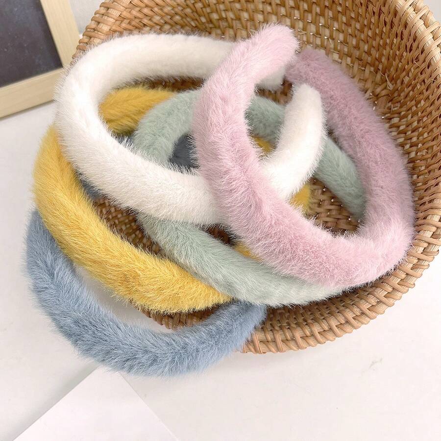 5入組毛絨假兔毛寬邊頭帶女性配件 - 彩色 - 查看 1