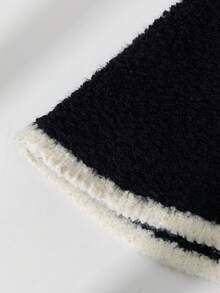 1pc Women's Sunshade, Windproof, Warm And Casual Bucket Hat With Circle Yarn Patchwork And Frayed Edge - Black - View 3