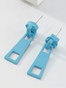 2pcs Fashionable And Creative Zipper Deco Metal Screw Back Stud Earrings Suitable For Women's Daily Wear - Blue - View 4