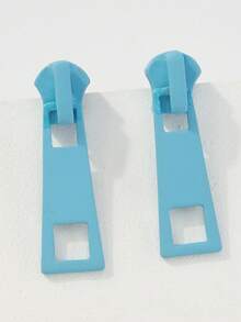 2pcs Fashionable And Creative Zipper Deco Metal Screw Back Stud Earrings Suitable For Women's Daily Wear - Blue - View 5