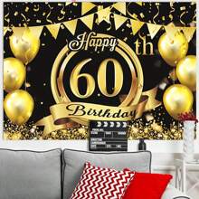 1入組60歲金色生日氣球和彩帶設計背景布,可選擇82.7*59.1公寸/59.1*39.4公寸/39.4 *29.5公寸,適合裝飾客廳、臥室、攝影棚、直播區、派對用品 - 彩色 - 查看 8