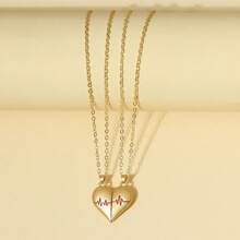 1pair Heart Shape Pendant Magnet Attraction Couple Necklaces, Valentine's Day Gift For Girlfriend - Gold - View 8