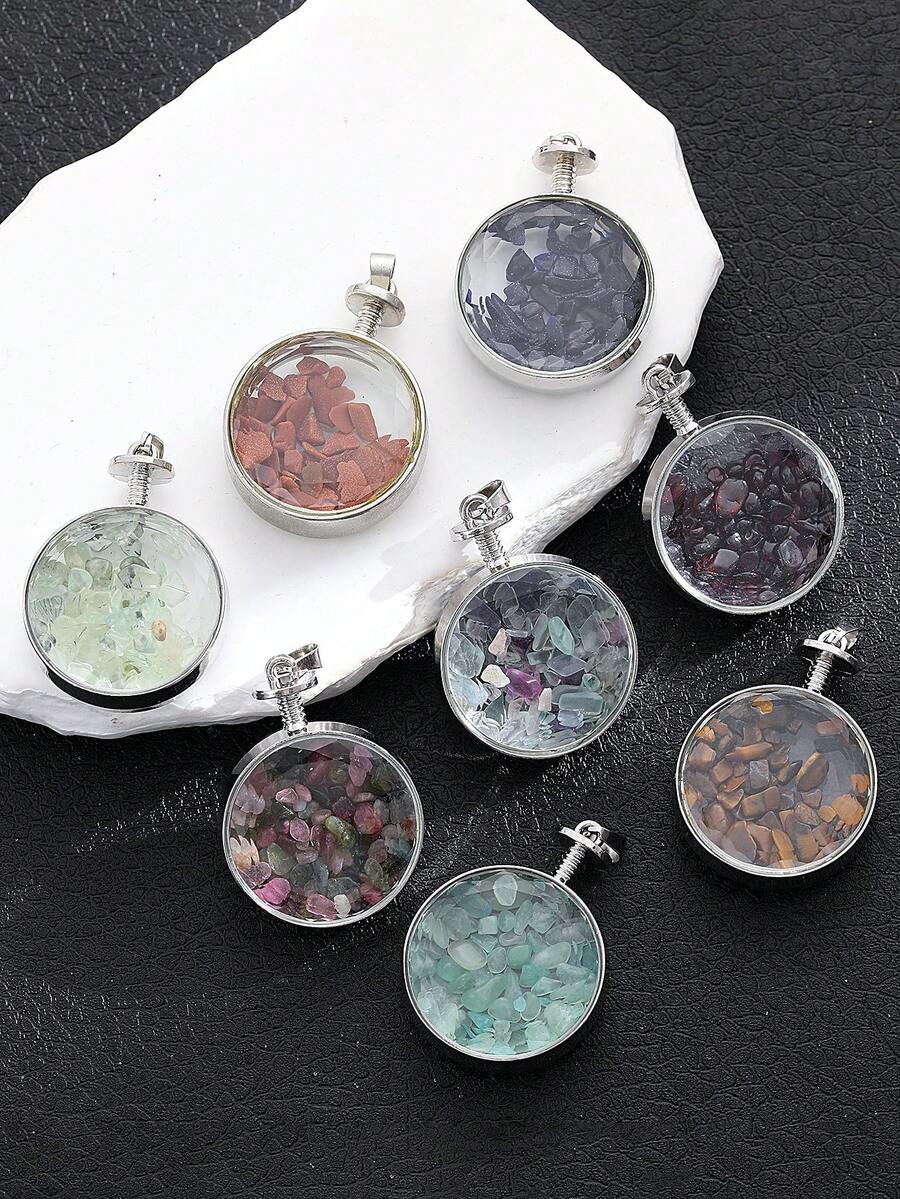1入組天然礫石拋光迷你石頭心形許願瓶紫水晶吊墜療癒靈氣飾品製作DIY項鍊禮品 - 天然石吊墜 - 查看 1