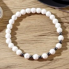 1入組岩石白色火山石多重迷你赫瑪石珠串手鐲,2024時尚男士少年珠寶 - 彩色 - 查看 4