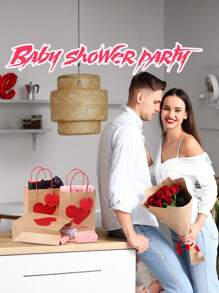 8入組情人節禮物袋,附有禮品標籤和綁繩,心形印花牛皮紙袋,適用於情人節、母親節、婚禮派對等,作為禮物或派對禮物袋 - 彩色 - 查看 4