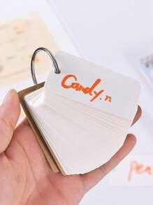 1pc/100sheets Premium Detachable Pocket Portable English Word Blank Mini Sticky Note Notebook With Ring Binder Card Holder - Brown Cover - View 2