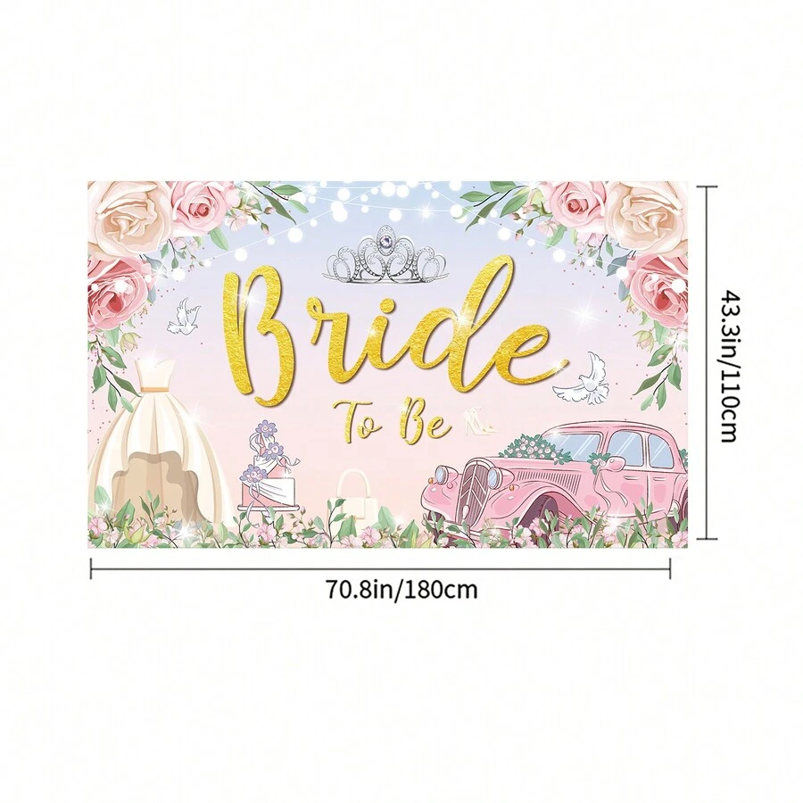 6x3.6ft Bride To Be Floral Backdrop For Bridal Shower Blue And White Flowers Photography Background Hearts Geometric Couple Wedding Party Decorations Bride To Be Engagement Banner Props - Pink - View 1