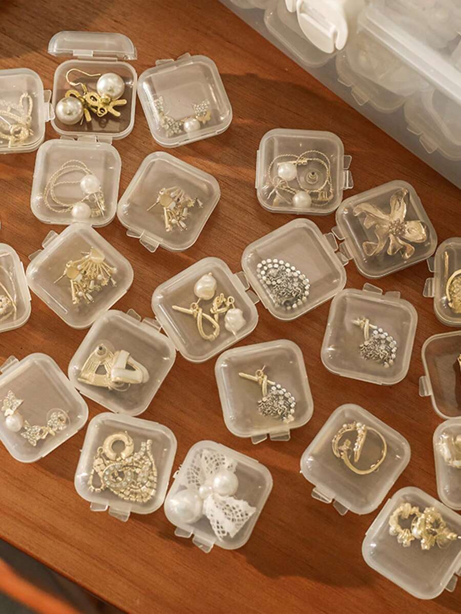 Transparent Plastic Portable False Eyelash Storage Box, Multipurpose Jewelry Earrings Studs Necklace Organizer, Dustproof Cover Jewelry Display Case, Available In 5pcs/10pcs/20pcs/30pcs/50pcs ,Jewellery Box,Pouch,Makeup Brush Holder,Brush Holder,Perfume Organiser,Pouch Bag,Gifts For Women,Christmas Gifts,Gift Ideas For Women - Clear - View 1