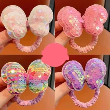 蝴蝶形狀閃爍頭髮繩,兒童專用,無損傷性彈性馬尾捆扎帶,帶有蝴蝶結,適用於女孩 - 黃色 - 查看 1