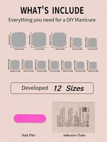 24 件/套短款時尚方形假趾甲,附 1 件銼刀和 1 件果凍膠 - 彩色 - 查看 6
