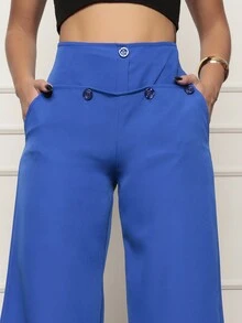 Women Pants - 寶藍色 - 查看 3