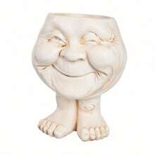 1入組樹脂雕塑盆栽,人臉造型設計,適用於種植植物,適用於室內外裝飾與花園,獨特造型令您的花園增添不少！ - 奶奶微笑 - 查看 7