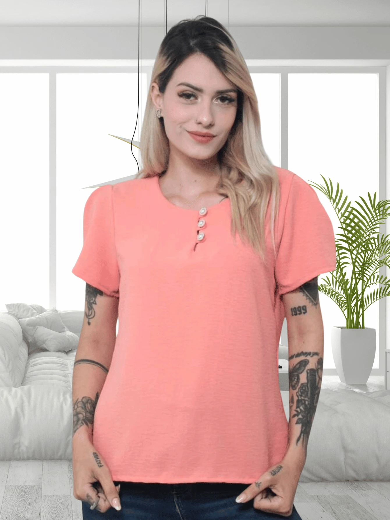 Women Tops - Màu Hồng baby - Xem 1