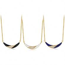 1個流行的&豪華的925鍍金18k金鑲嵌天然白色珍珠新月項鍊,精美細緻的設計,鋯石裝飾的微笑吊墜項鍊,適合女性日常佩戴和派對,聖誕&新年禮物 - 白色 - 查看 1