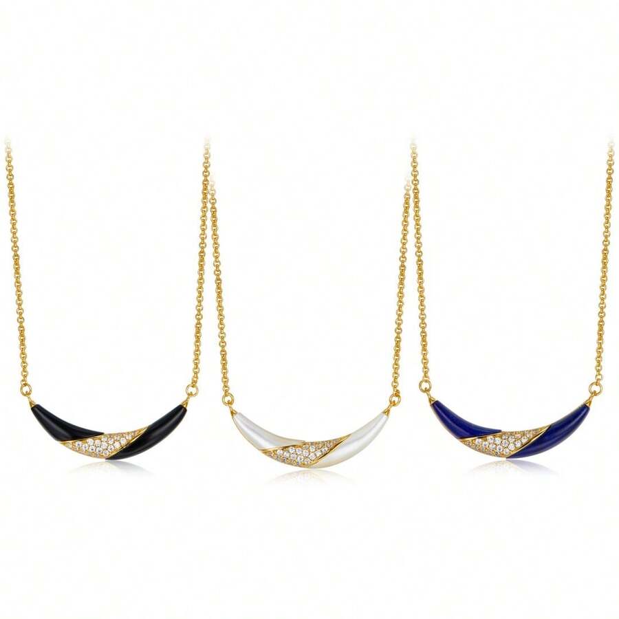 1個流行的&豪華的925鍍金18k金鑲嵌天然白色珍珠新月項鍊,精美細緻的設計,鋯石裝飾的微笑吊墜項鍊,適合女性日常佩戴和派對,聖誕&新年禮物 - 白色 - 查看 1