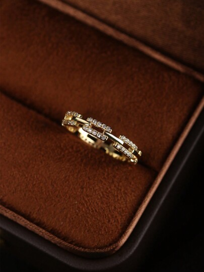 925 Sterling Silver Rhinestone Inlaid Chain Design Women's Finger Ring, European And American Style, Network Celebrity Jewelry