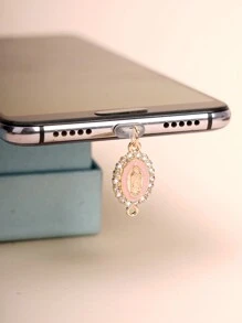 1pc DIY Pink Rhinestone Virgin Mary Pendant, Phone Dust Plug Compatible With IPhone/Type C/Android/Charging Port Plug - Pink - View 5