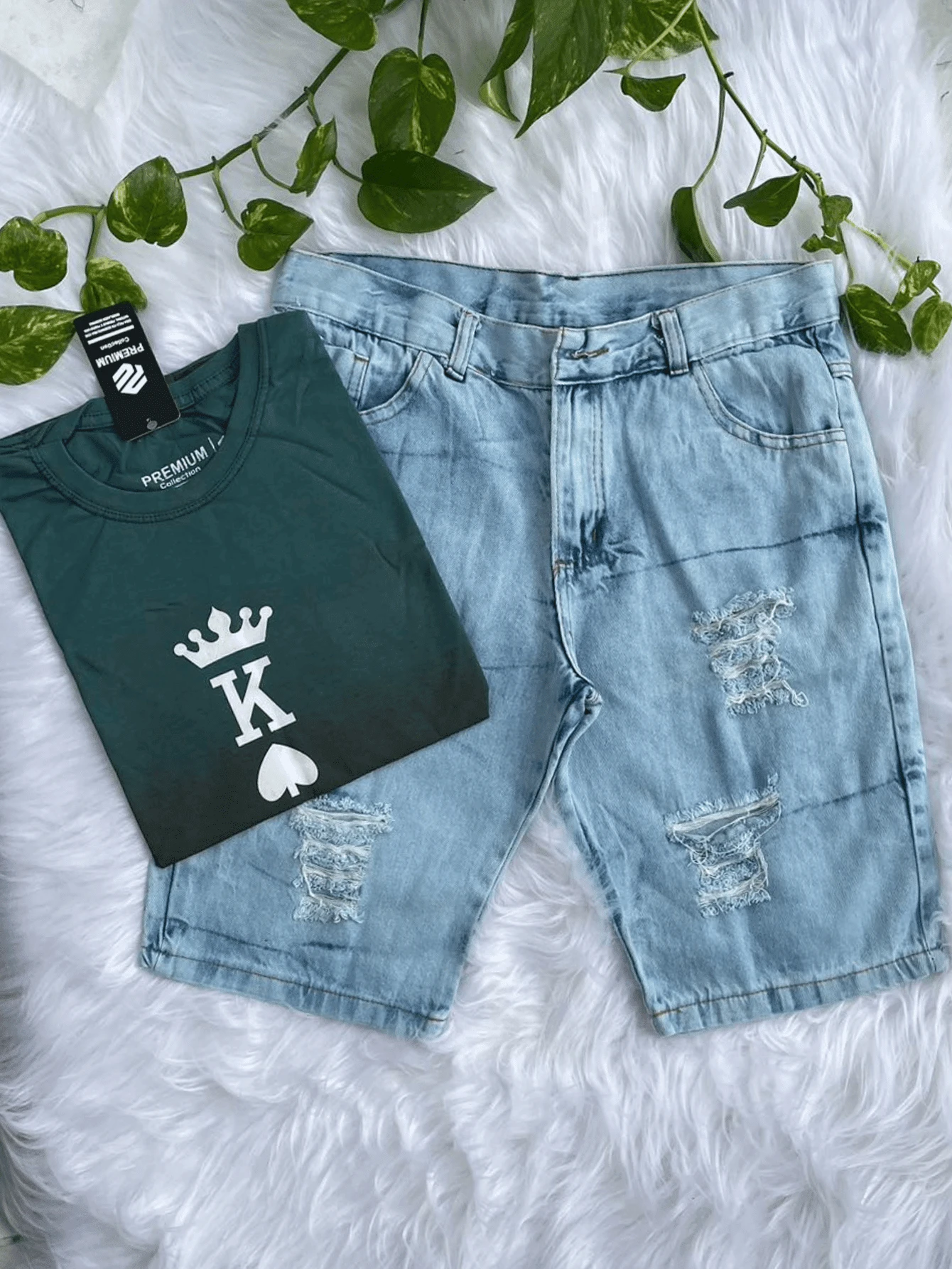 Men T-Shirt Co-Ords - 墨綠色 - 查看 1