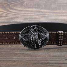 1條古董黃銅扣印花牛皮腰帶,時尚復古休閒百搭年輕人腰帶3.7cm寬 - 銀色 - 查看 8