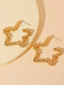 1 对欧美风格简约时尚纹理合金五角星形度假耳环女士 - 金黃色 - 查看 3