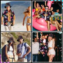 4 件男士 80 年代 90 年代夏威夷服装套装 90 年代霓虹衬衫沙滩衬衫适合 80 年代夏季海滩夏威夷趣味派对，嘻哈服装套装男士趣味说唱歌手摇滚 DJ 配件套装适合角色扮演派对舞会万圣节 - 黑色 - 查看 5