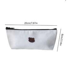 1入三角形黑白帆布鉛筆盒,簡單的刺繡,可愛的文具收納盒 - 白色 - 查看 6