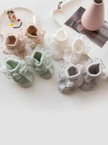 4pairs/Pack Children's Double Needle Comfortable Frilled Lace Cuff Ankle Socks, Loose Mouth For Newborn Baby Girls - Multicolor - View 2