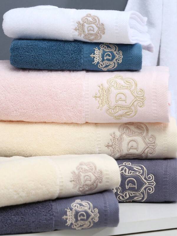 1/2/4/6pcs Towel Set, Simple Embroidered Crown Design, 34*75cm, Absorbent, Quick-Drying, For Bathroom, Festivals, Travel, Gym, Kitchen, Gifts, Hotels Home Bathroom Decor Back To School For Beauty Salon Home Bathroom Shower Towels For Beauty Salon, Hotel Sports,Home Essentials, Towel, Skin Care