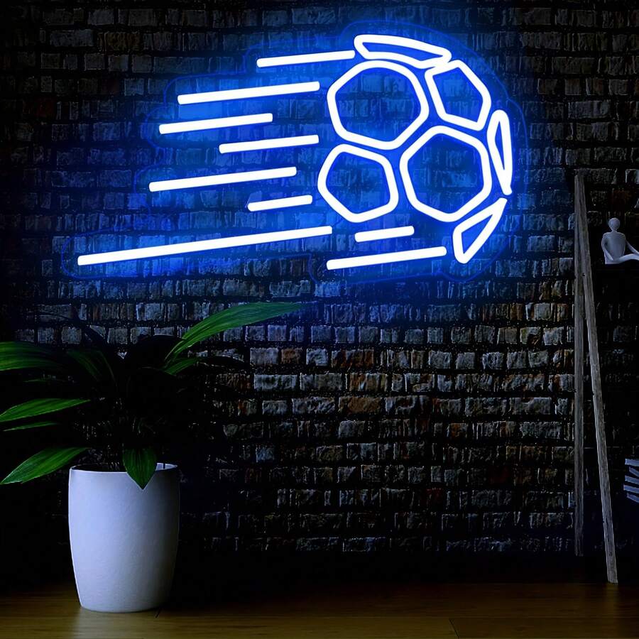 足球霓虹燈,適用於臥室、生日派對、家庭、大學、俱樂部裝飾 - 藍色 - 查看 1