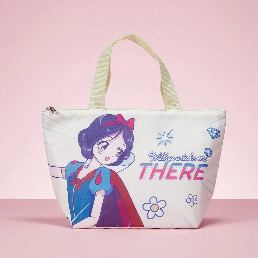 Miniso Bolsa de bento de la serie de poder de princesa de fantasía, bolsa de almuerzo portátil con estampado de dibujos animados lindos - Amarillo - Ver 1