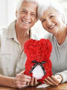 1 件约 25 厘米人造玫瑰心形抱抱熊适用于主题生日婚礼情人节派对装饰（泰迪熊） - 紅色抱白心 - 查看 11