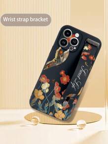 1入黑色TPU手機殼，帶有蝴蝶和花卉圖案和手腕帶，適用於iPhone / 相配手機殼/手帶手機殼/有趣的手機殼/安卓手機殼/三星手機殼/小米手機殼/OPPO手機殼/與iPhone 15 Pro Max殼相容的手機殼/三星A14殼/三星A54殼/三星A52殼/三星A31 4G殼/三星A23殼/紅米Note 8 Pro殼/紅米Note 11 Pro 4G殼/紅米Note 12 4G殼/OPPO A54殼 - 彩色 - 查看 4