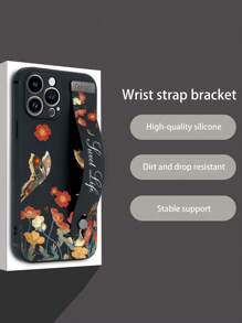 1入黑色TPU手機殼，帶有蝴蝶和花卉圖案和手腕帶，適用於iPhone / 相配手機殼/手帶手機殼/有趣的手機殼/安卓手機殼/三星手機殼/小米手機殼/OPPO手機殼/與iPhone 15 Pro Max殼相容的手機殼/三星A14殼/三星A54殼/三星A52殼/三星A31 4G殼/三星A23殼/紅米Note 8 Pro殼/紅米Note 11 Pro 4G殼/紅米Note 12 4G殼/OPPO A54殼 - 彩色 - 查看 1