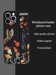1入黑色TPU手機殼，帶有蝴蝶和花卉圖案和手腕帶，適用於iPhone / 相配手機殼/手帶手機殼/有趣的手機殼/安卓手機殼/三星手機殼/小米手機殼/OPPO手機殼/與iPhone 15 Pro Max殼相容的手機殼/三星A14殼/三星A54殼/三星A52殼/三星A31 4G殼/三星A23殼/紅米Note 8 Pro殼/紅米Note 11 Pro 4G殼/紅米Note 12 4G殼/OPPO A54殼 - 彩色 - 查看 3