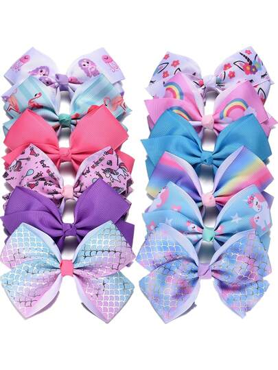 12 piezas Pinza de pelo con gran lazo decorativo de cinta arcoíris para mujeres, adecuado para uso diario, pinzas de pelo lindas, pasadores de pelo, artículos escolares, elegantes, universitarios, lazos, accesorios para el cabello, accesorios para la cabeza, accesorios para el cabello para mujeres