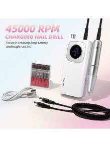 Portable 45000RPM Electric Nail Drill, Rechargeable Professional Tool For Acrylic Nail Removal, Polishing And Nail Art Salon